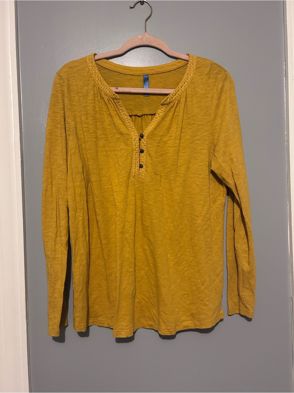 Falls Creek Mustard Long-Sleeve Henley Top